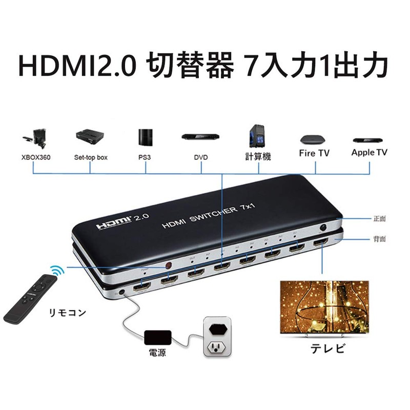HDMI Switcher, 7x1, HDMI2.0, Selector, 7 Input, 1 Output, Switch,