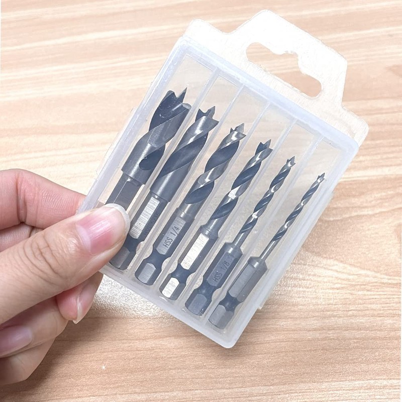 Bestgle 6 Pcs Brad Point Drill Bits, 1/4 Inch Hex