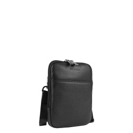 BEMON Enzo Men's Small Flat Top Grain Leather Bag, Black, 18 x 14 x 2 cm, black
