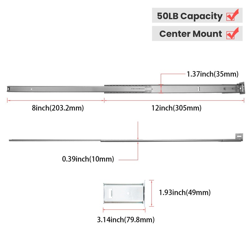 homdiy 2 Pcs Bottom Mount Centered Drawer Slides for Cabinet