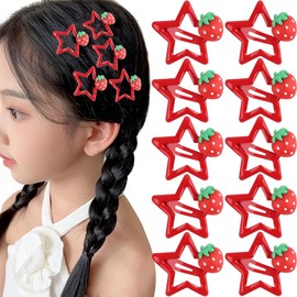 Pack of 10 Red Strawberry Star Hair Clips Women's Small Hair Clips Stars Strawberry Hair Clips Hair Clip Hair Accessories Girls Snap Hair Clip Strawberry Star Hair Clips for Women Hair Accessories