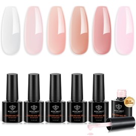 modelones Builder Nail Gel Set, 6 Colors Gel Builder 8-in-One, Jelly Nude Pink Hard Gel Builder Nail Polish Nail Strengthener Extension Gel LED Nail Lamp Cured Color Base Nail Glue Gel in a Bottle | modelones
