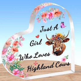 AMZQ Highland Cow Gifts Scottish Highland Cow Plaque for Girls Christmas Birthday Gifts Just A Girl Who Loves Highland Cows