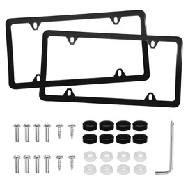 MTRPS 2 PCS Car License Plate Frames, 4 Holes Stainless Steel Auto Tag Holder with Screws Washers Caps, Rustproof Universal Front Rear License Plate Cover for Most US Vehicles (Black)