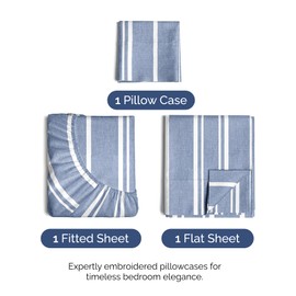 CGK Unlimited Twin Size 3 Piece Sheet Set - Comfy Breathable & Cooling Bed Sheets Set - Hotel Luxury Bedding for Women, Men, Kids & Teens - Deep Pockets, Easy-Fit, Super Soft, Wrinkle Free - Oeko-Tex - Blue Stripes