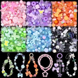 AstraGlam Assorted Acrylic Beads,400-450PCS Mixed Cute Bead for Bracelet Making,Aesthetic Flower Bow Butterfly GummyBear Round Star Kawaii Charms for Jewelry Necklace Making DIY Keychain Phone Charm