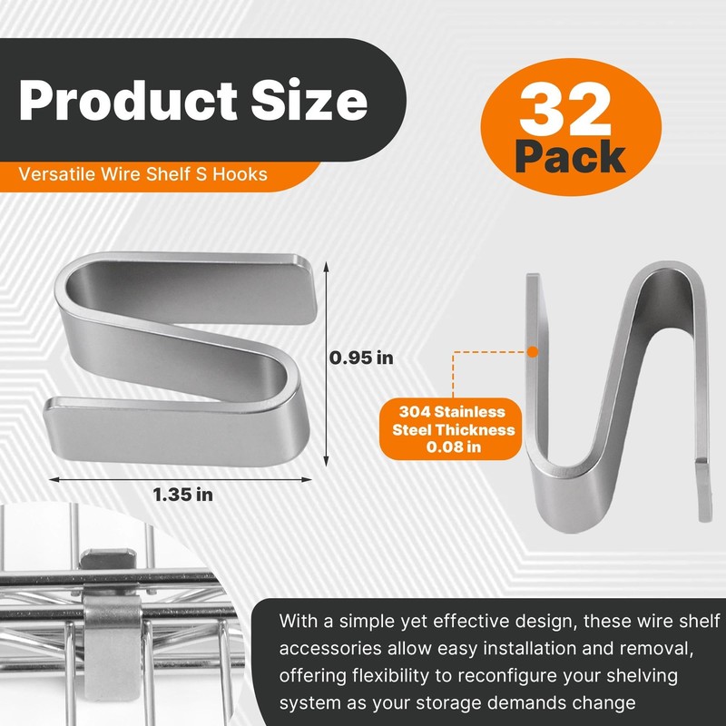 Yudylg 32 Pack Connecting S Hook for Wire Shelf System,Wire