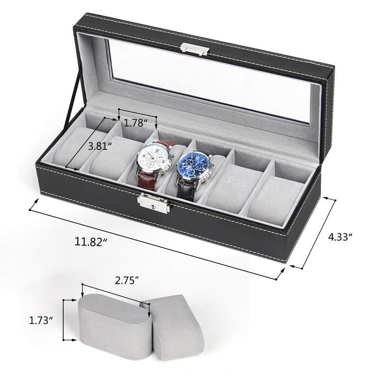 NEX 6 Slot Leather Watch Box Display Case Organizer Glass