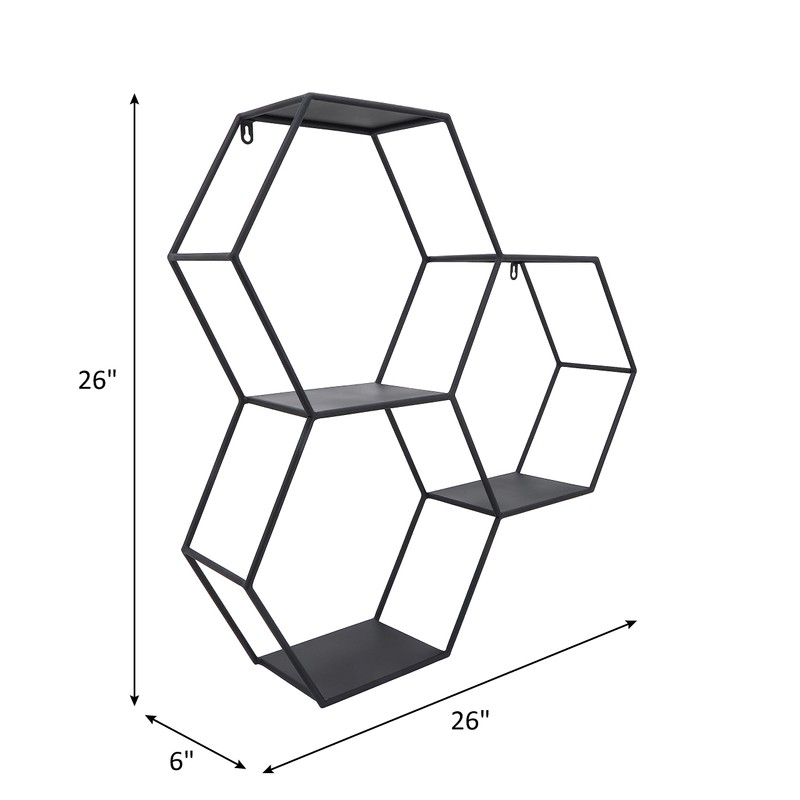 Sagebrook Home 26" Hexagon Wall Shelf - Black Iron Hexagonal