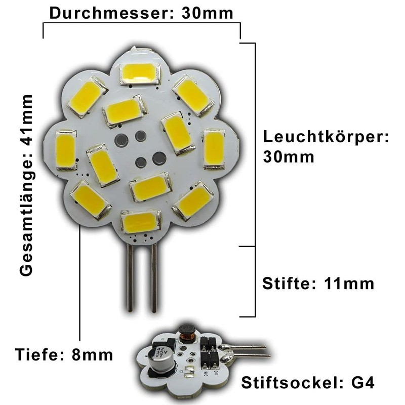 Pack of 3 G4 LED 1.2 Watt 12 SMD Warm