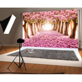AOFOTO 7x5ft Spring Cherry Blossom Backdrop Sweet Pink Flowers Tree Floral Petal Boulevard Photography Background Baby Shower Photo Studio Props Girl Infant Adult Artistic Portrait Vinyl Wallpaper