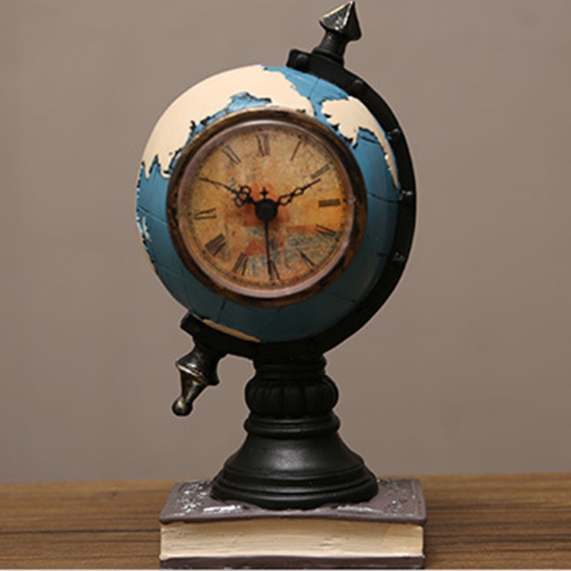 Globe Clock Decorative Desk Ornament Resin World Map Clock with