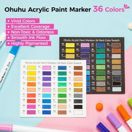 Ohuhu Ohuhu Acrylic Paint Markers Cotton-core: 36 Colors Dual Tips (Brush & Fine) Paint Pens High Opacity Acrylic Markers Waterproof Lightfast for Rock Painting Easter Eggs Wood Glass Ceramic Canvas