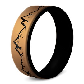 Knot Theory Mountain Silicone Ring for Men and Women - Antique Gold Size 10 Wedding Band, Sports Activities, Breathable Comfort Fit 6mm Bandwidth