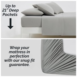 Southshore Fine Living, Inc. Extra Deep Pocket King Sheet Set, 6-Piece Ultra Soft Microfiber Bed Sheets with 21" Deep King Fitted Sheet, Oversize Flat Sheet, 4 King Pillowcases, Steel Grey