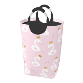 Duduho Cute Swan Princess with Crown Laundry Basket with Handles Laundry Hamper Toys Storage Organizer Foldable Bucket Washing Bin Dirty Clothes Bag for Home Bathroom Bedroom Dorm