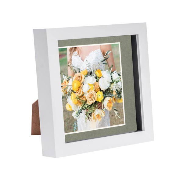 Nicola Spring 6 x 6 3D Shadow Box Photo Frame - Craft Display Picture Frame with 4 x 4 Mount - Glass Aperture - White/Grey