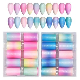 Pack of 20 Nail Foil Transfer Foil Stickers Nail Decals Warps Shiny DIY Stickers Holographic Glass Paper Nail Decorations Kit Nail Decorations