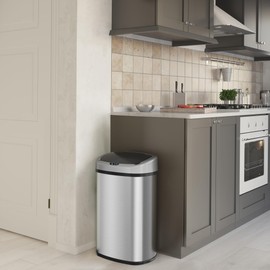 SensorCan 13 Gallon Stainless Steel Oval Kitchen Trash Can with Sensor 2.0 and AC Adapter – Next Gen Touchless Lid, AbsorbX Odor Filter, Automatic Garbage Bin for Home, Office, or Business