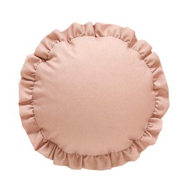 ISAENNE Classic Pink Round Throw Pillow Cover Diameter 16", Solid Color Cottage Linen Cotton Decoration Pillow Cover with Ruffles, Sturdy Throw Pillow Case for Couch Sofa Bed Living Room