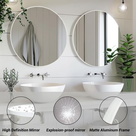 Sunniry White Circle Mirror, Round Mirror 20 inch, White Round Mirrors Matte Metal Frame, Circle Mirrors for Bathroom, Bedroom, Living Room, Hallway.