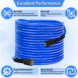 Pressure Power Washer Hose 30 FT x 1/4", Super Flexible Kink Resistant Car Washer Replacement with M22 Fittings & 3/8" Quick Connect Adapters for Ryobi Troy Bilt Flexzilla Greenworks & More, 4200PSI