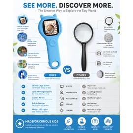 Outdoor Exploration Microscope for Kids, 500X Portable Digital Microscope with 2" IPS Screen, Summer Camping Travel STEM Toy Age 5-12 (Blue)