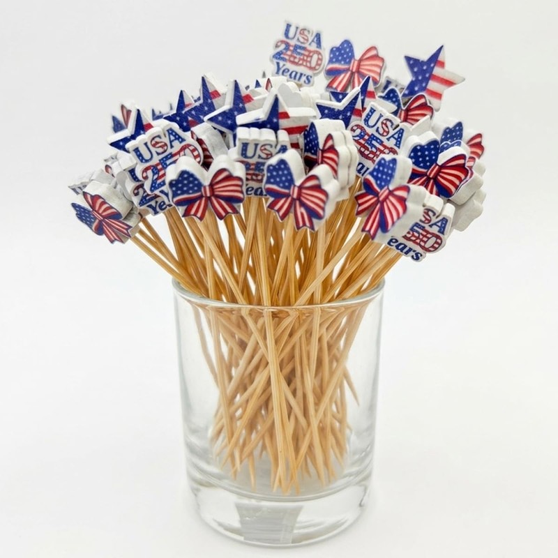 200pcs USA 250th Patriotic Cocktail Picks 4th of July Star