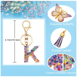 TTYY Initial Letter Keychain for Women Gift for Young Teenage Girl Gifts for Christmas to Mom Daughter Purple tassel (purple snow LetterK)