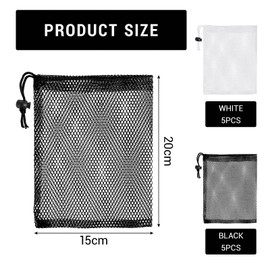 FunnAura 10 Pcs Mesh Storage Bags, 20 × 15 cm Nylon Small Drawstring Net Bag with Cord Lock Closure