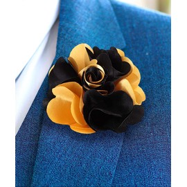 Vittorio Vico Two-Tone Flower Lapel Pin - Brooch, Boutonniere for Men (Gold/Black)