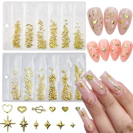400Pcs Star Heart Nail Charms for Nails Art 3D Gold Nail Charms Metallic Star Heart Studs Rhinestones Valentines Day Nail Jewelry Manicure Kit Nails Art Supplies Accessories for Women Acrylic Nails