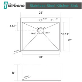 25x22 Inch Drop in Kitchen Sink, Top Mount 25 Inch Kitchen Sink Brushed Nickel 16 Gauge 304 Stainless Steel RV Laundry Utility Sink, Overmount Topmount Single Bowl Sink With Drain