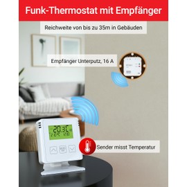 ELEKTROBOCK BT731 Wireless Room Thermostat with Receiver - Stand - Range up to 35 m - For Electric Heating and Infrared Heating - Weekly Programmes and Frost Protection, White
