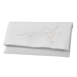 Bi-Fold Crepe Embroidered Kyoto Prayer Beads Bag Prayer Beads Pouch Case with Outer Box, silver (weeds)