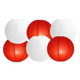 Paper Lanterns Mix Color Packs of 6 Round Paper Lanterns Lampshade Party Decorations (White and Red, 8" (20 Cm))