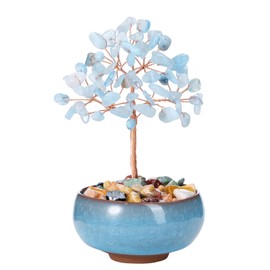 JSDDE Aquamarine Crystal Tree Reiki Healing Crystals Stone Tree Figurines Tumbled Stones Money Tree Gifts