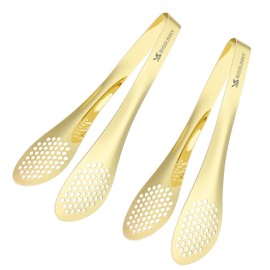 MSY BIGSUNNY 9" 2 Pack Buffet Tongs, Gold-Plated Stainless Steel Food Tong Serving Tong