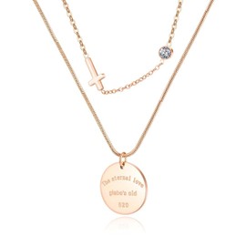 [Galant] Surgical Stainless Steel Necklace, Metal Allergy Friendly, Double Row Necklace, Cross & Medal Charm with Zirconia, K18 Gold Plating, Pink Gold, Gold, Silver, Rust Free Chain, Stainless Steel