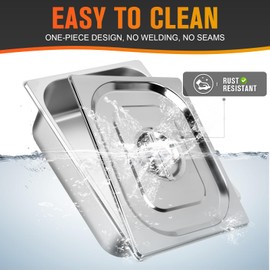 HLHgirl Hotel Pan, Full Size Steam Table Pan 4" Deep Stainless Steam Table Pan with Lid Full Size Food Pan 13" L x 10.4" W Anti Jam Stainless Steel Buffet Pan Commercial Stainless Steel Pan (4 Pack)