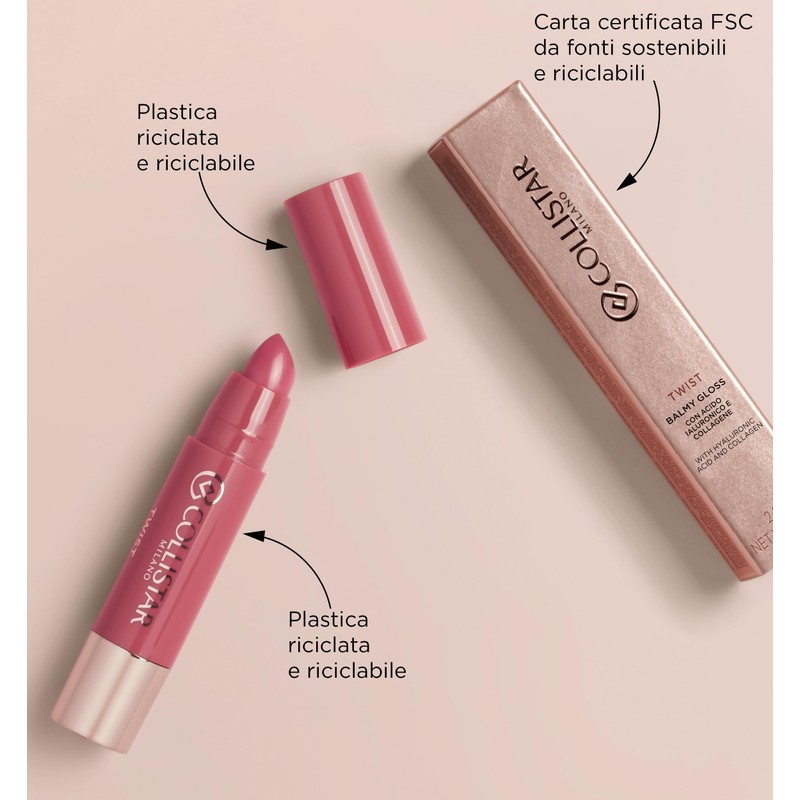 Collistar Twist Balmy Gloss, Moisturising, Plumping Gloss, 20H Hydration, Hyaluronic