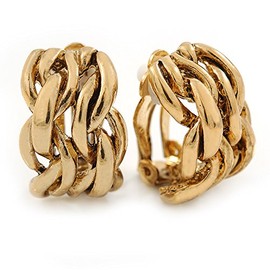 20mm Tall/C-Shape Plaited Clip-on Earrings/Gold Tone