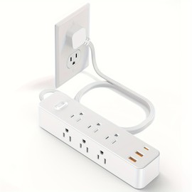 Power Strip Surge Protector with 9 Outlets & 3 USB Ports (1 USB-C), 5ft Extension Cord, 3-Side Wall Mount Outlet Extender for Home, Dorm, Office, Travel Essentials