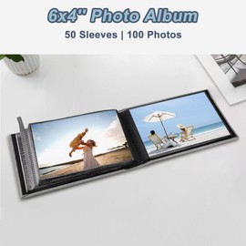 2 Small 6x4 Photo Albums Slip In Hold Totally 200 Photos 6x4 Inch / 10x15cm, Mini Flip Photo Album Little Portable Memory Book with Linen Cover for Baby Wedding Holiday Family Birthday Travel (Grey)