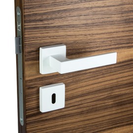 Gedotec Door Handle Aluminium Door Fitting White Door Handle Room Door – Push 1317 | Rosette Set for Interior Doors | BB - Deadlock | Door Handle White Matt | 1 Set - Handle Set Square with Screws