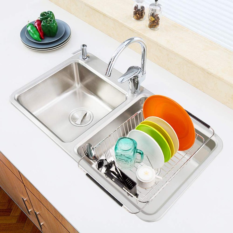 SANNO Expandable Dish Drying Rack Over The Sink Dish Drainer