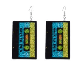coadipress Cassette Tape Earrings for Women 80s 90s Neon Earrings Fashion Funny Vintage Neon Tape Optical Disc Acrylic Drop Dangle Earrings Outfit Party Accessories Jewelry Gifts (Colorful Black)