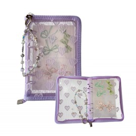 Alpengulen A6 Sticker Organizer Binder Zipper Binder Heart Pattern Lace Photocard Binder Sticker Collecting Book for Planner Journal Scrapbook with Plastic Sleeves and a Crystal Beaded (Purple Heart)