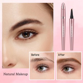Eyebrow Pencil, 3D Microblading Eyebrow Pen, Magic Eye Brow Pencils with 4 Micro-Fork Tips & Spoolie Brush, Long-lasting Waterproof Smudgeproof Brow Pen Creates Natural Hair-Like Brows (Dark Brown)