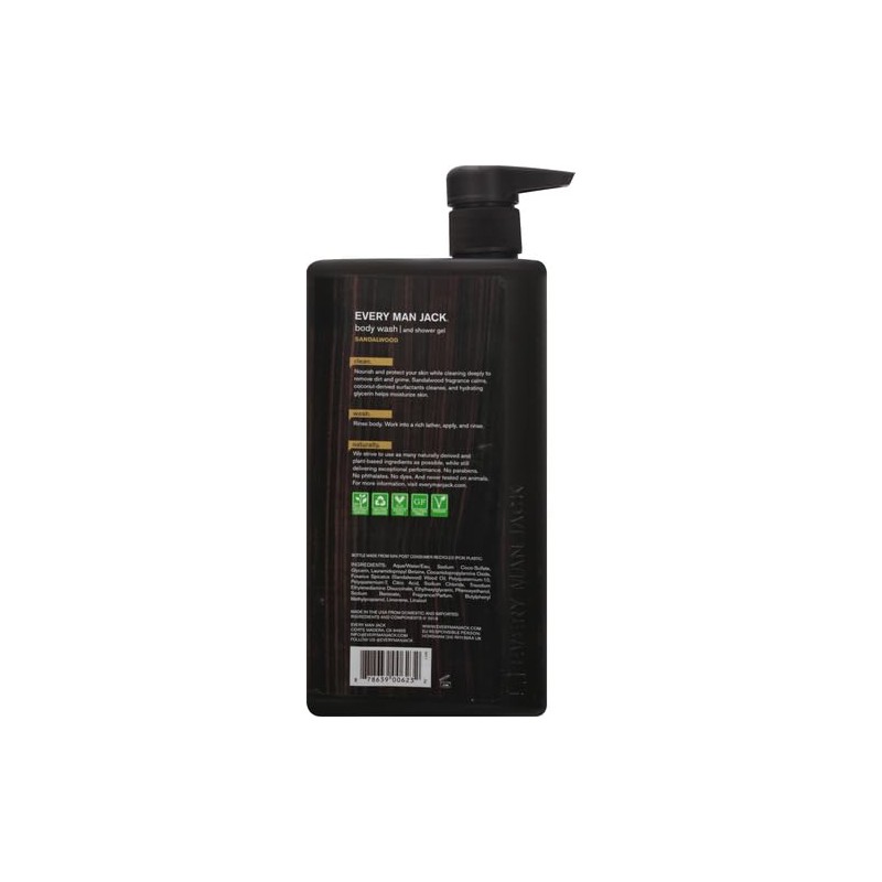 Every Man Jack Body Wash, Sandalwood 33.8-ounce